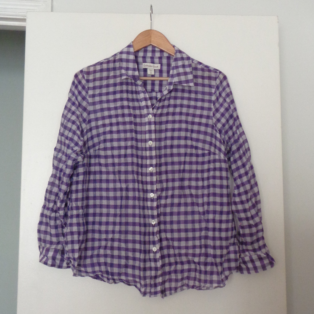 Coldwater Creek purple check blouse